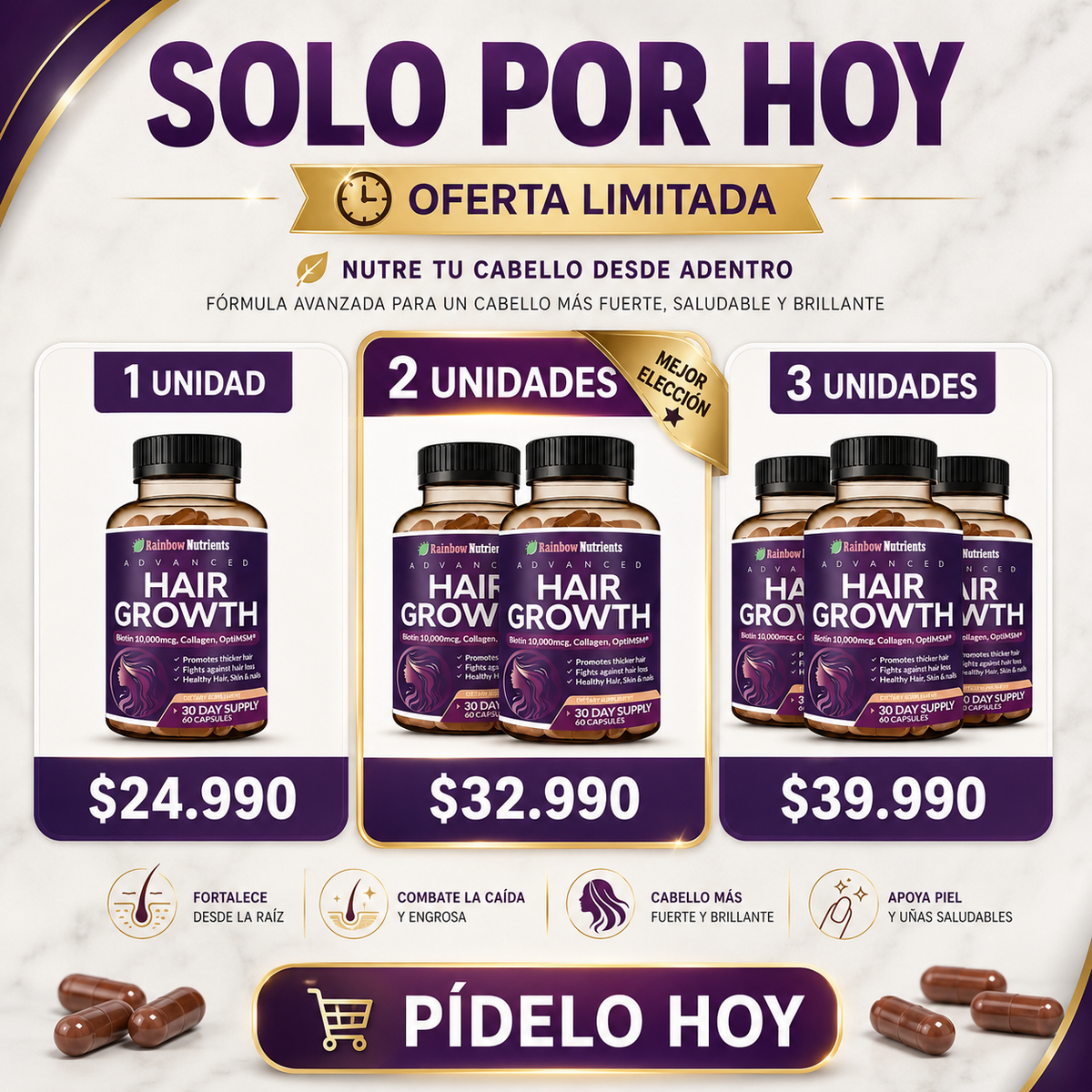 Hair Growth – Tratamiento Capilar con Biotina, Colágeno y OptiMSM