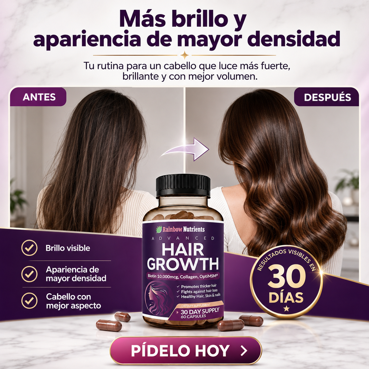 Hair Growth – Tratamiento Capilar con Biotina, Colágeno y OptiMSM
